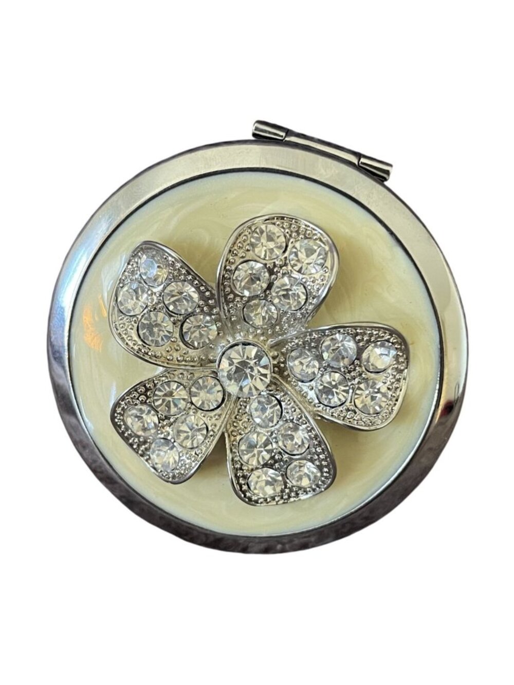Rhinestone Flower Compact Mirror With Dual Sides
